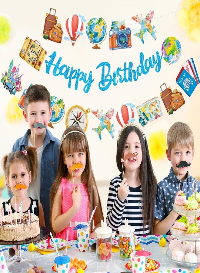 TBEEJ Travel Party Banners 3Pcs Happy Birthday Let The Adventure Begin Banners Ourdoor Cutout Garland Banners for Boy Girls Theme Baby Shower Birthday Party Supplies - Image 2