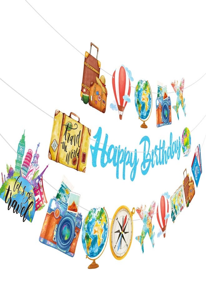 TBEEJ Travel Party Banners 3Pcs Happy Birthday Let The Adventure Begin Banners Ourdoor Cutout Garland Banners for Boy Girls Theme Baby Shower Birthday Party Supplies - Image 1