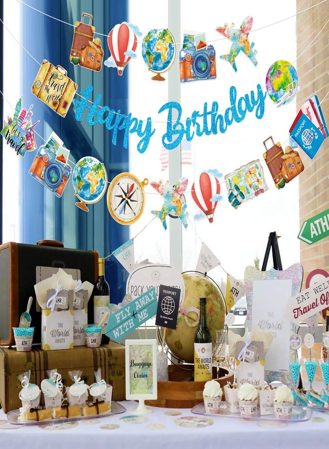 TBEEJ Travel Party Banners 3Pcs Happy Birthday Let The Adventure Begin Banners Ourdoor Cutout Garland Banners for Boy Girls Theme Baby Shower Birthday Party Supplies - Image 5