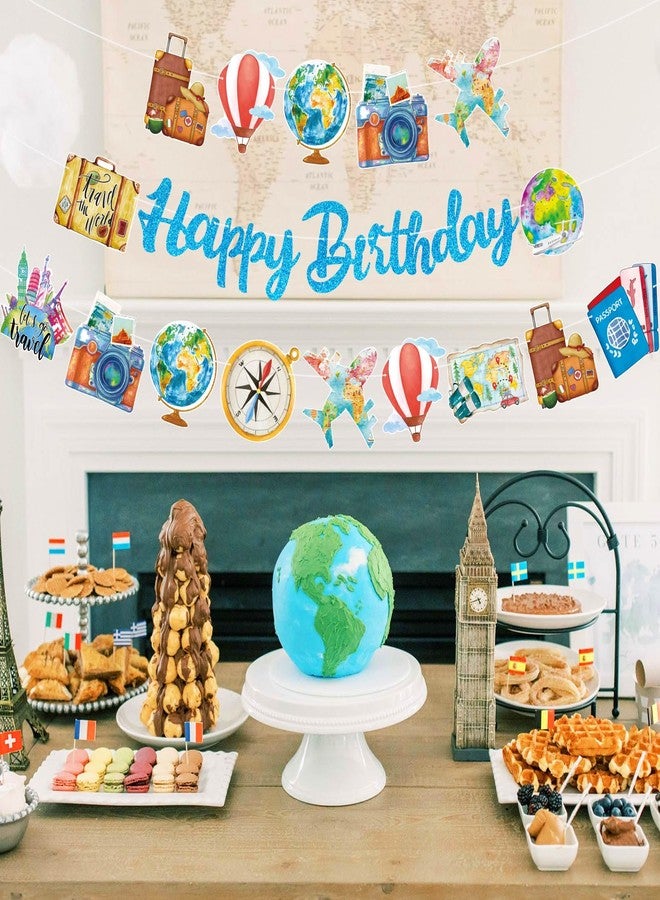TBEEJ Travel Party Banners 3Pcs Happy Birthday Let The Adventure Begin Banners Ourdoor Cutout Garland Banners for Boy Girls Theme Baby Shower Birthday Party Supplies - Image 3