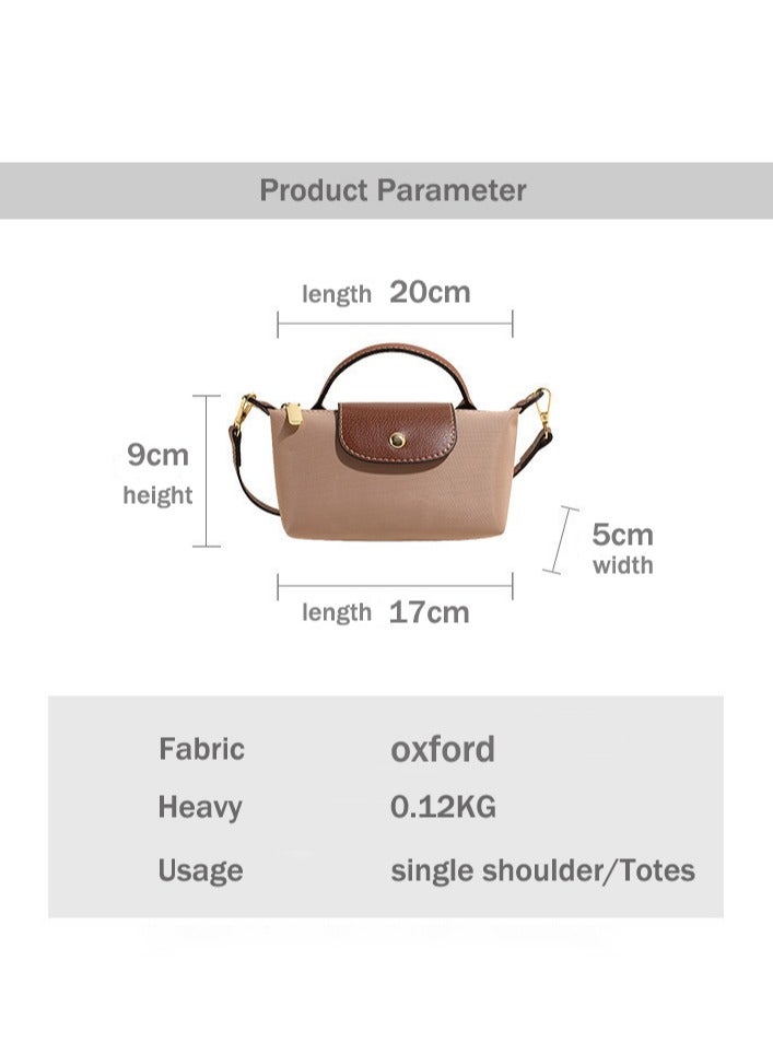 Mini Nylon Crossbody Handbag,Off-white with Brown PU Trim, Top Handle  - Image 3