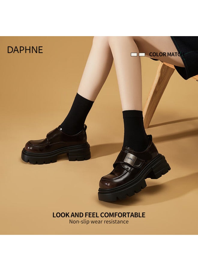 Daphne Women's Thick Sole Spring New Versatile Black British Style Leather Shoes Height Increasing Loafers For Women - Image 5