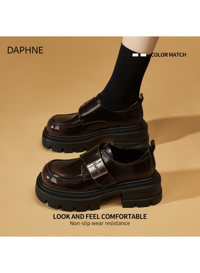 Daphne Women's Thick Sole Spring New Versatile Black British Style Leather Shoes Height Increasing Loafers For Women - Image 2