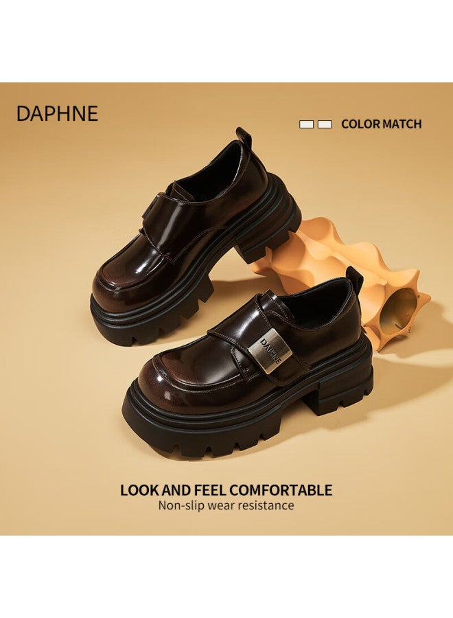 Daphne Women's Thick Sole Spring New Versatile Black British Style Leather Shoes Height Increasing Loafers For Women - Image 4