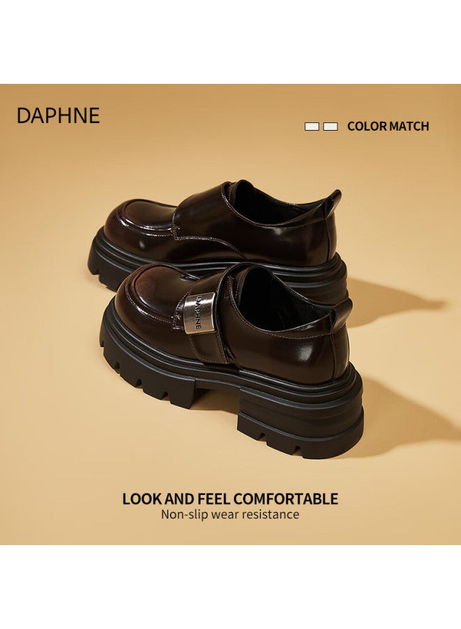 Daphne Women's Thick Sole Spring New Versatile Black British Style Leather Shoes Height Increasing Loafers For Women - Image 3
