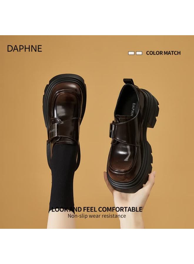Daphne Women's Thick Sole Spring New Versatile Black British Style Leather Shoes Height Increasing Loafers For Women - Image 1