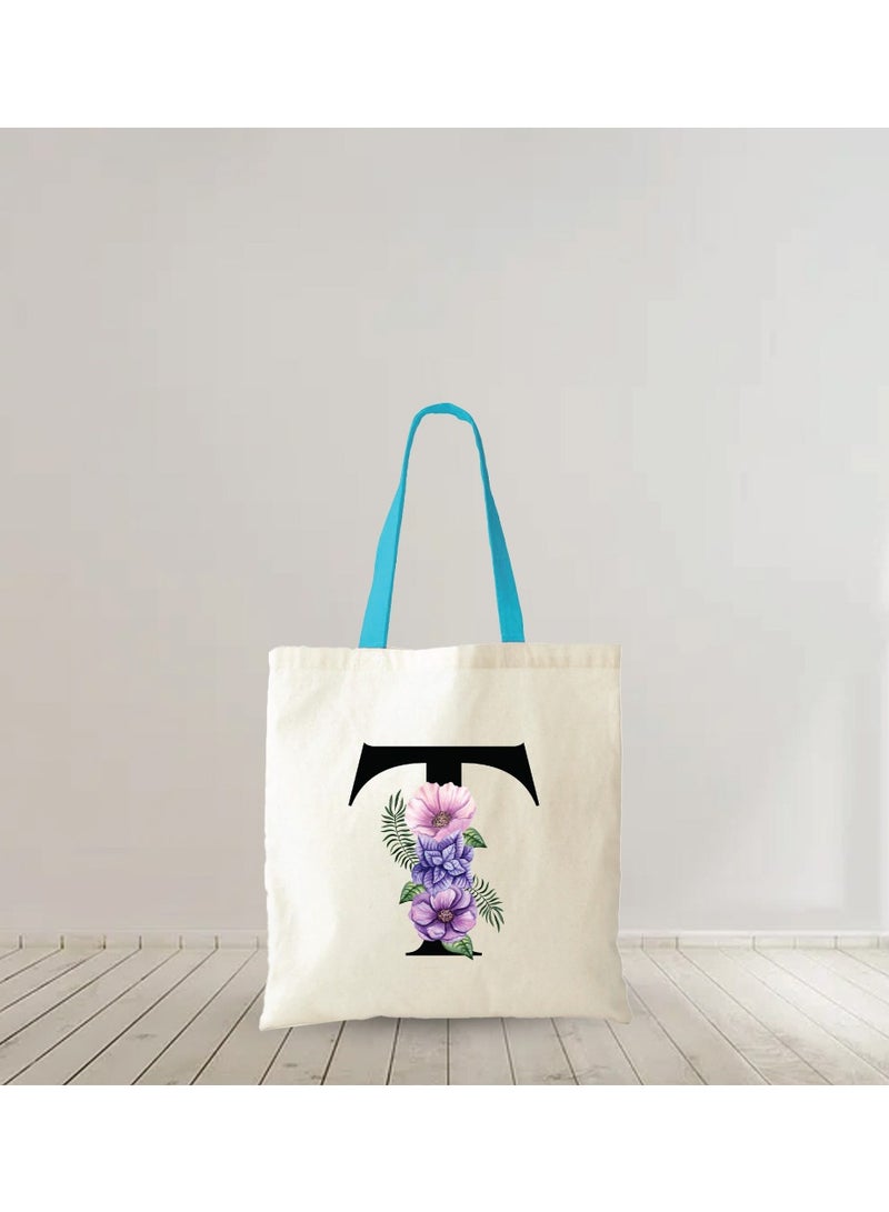 PRINTSHOP4ME Initial Letters Canvas Cotton Tote Bag with Blue handle - Ideal Gifts for Bridesmaids - Shopping - Party Bag - Reusable Shopping Bags - Image 4