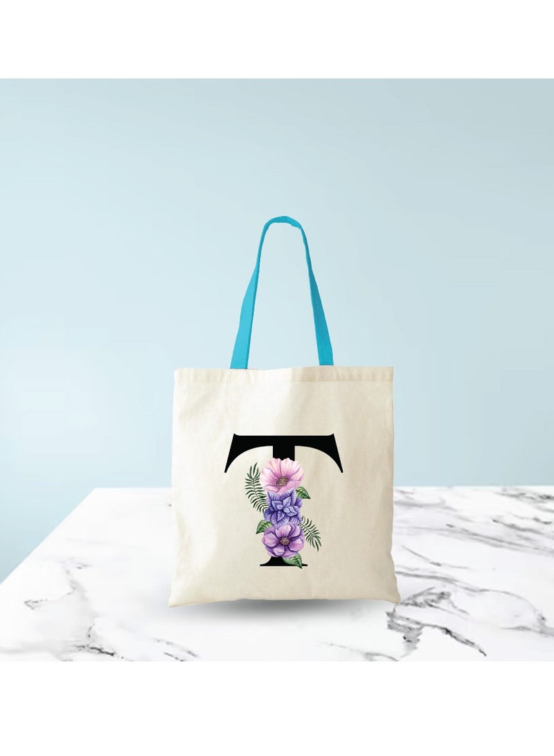 PRINTSHOP4ME Initial Letters Canvas Cotton Tote Bag with Blue handle - Ideal Gifts for Bridesmaids - Shopping - Party Bag - Reusable Shopping Bags - Image 5