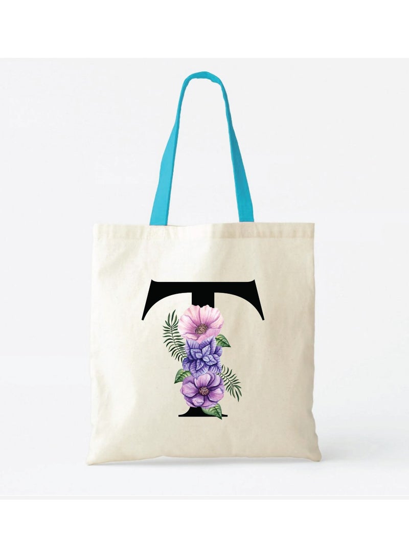 PRINTSHOP4ME Initial Letters Canvas Cotton Tote Bag with Blue handle - Ideal Gifts for Bridesmaids - Shopping - Party Bag - Reusable Shopping Bags - Image 2