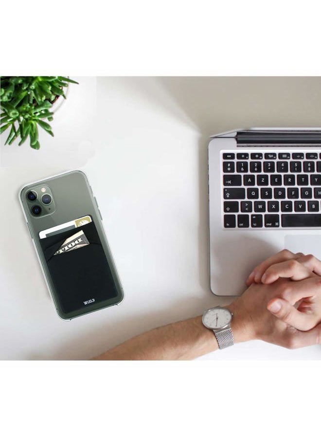 WUOJI [2pc] 3 in 1 RFID Blocking Metal Plate Phone Card Wallet - Double Secure Pocket - Mounts to Magnets -Self Adhesive Credit Card Holder Phone Wallet Sticker for All Smartphones Black - Image 4