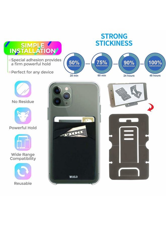 WUOJI [2pc] 3 in 1 RFID Blocking Metal Plate Phone Card Wallet - Double Secure Pocket - Mounts to Magnets -Self Adhesive Credit Card Holder Phone Wallet Sticker for All Smartphones Black - Image 2