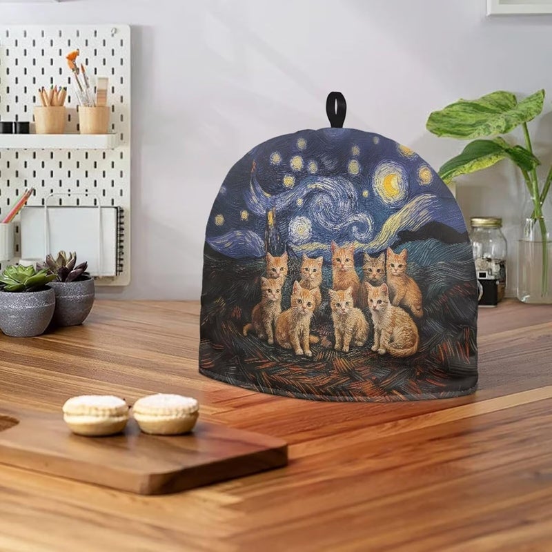 Tnasranmo Starry Night Cat Tea Cosy Kitchen Accessory,Cotton Wadding,Warming&Insulating,Machine Washable,Dust Cover for Teapot Milk Jug Coffee Pot,Home Decoration,Commercial Teapot Cozy - Image 4