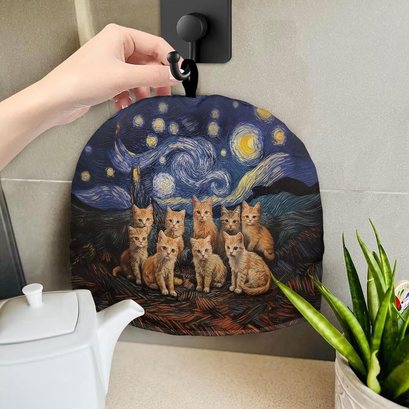 Tnasranmo Starry Night Cat Tea Cosy Kitchen Accessory,Cotton Wadding,Warming&Insulating,Machine Washable,Dust Cover for Teapot Milk Jug Coffee Pot,Home Decoration,Commercial Teapot Cozy - Image 5