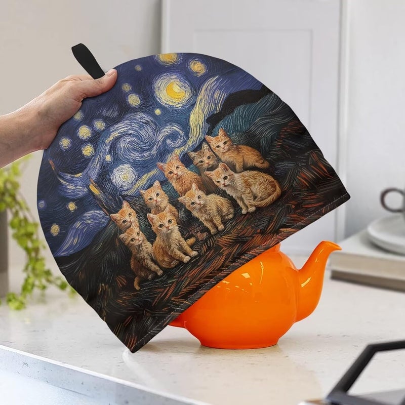 Tnasranmo Starry Night Cat Tea Cosy Kitchen Accessory,Cotton Wadding,Warming&Insulating,Machine Washable,Dust Cover for Teapot Milk Jug Coffee Pot,Home Decoration,Commercial Teapot Cozy - Image 3