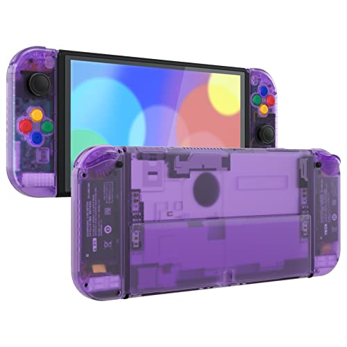 eXtremeRate DIY Full Set Shell for Nintendo Switch OLED Replacement Console Back Plate Kickstand Custom NS Controller Housing with Full Set Buttons for Nintendo Switch OLED Clear Atomic Purple - Image 1