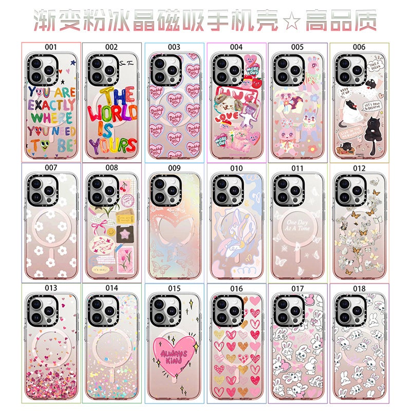 Gradient Powder Ice Crystal Frame Magnetic Suction For Apple Iphone15Promax Phone Case 13 Fashion Brand 16Pro Set - Image 2