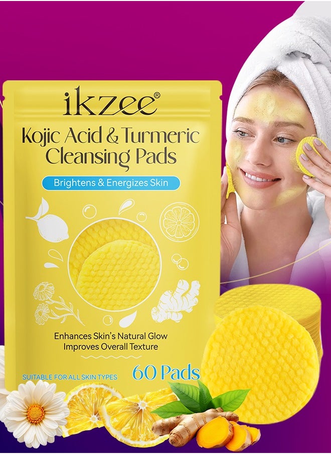IKZEE - 60Pcs Kojic Acid & Turmeric Cleansing Pads for Dark Spots Turmeric Kojic Acid Cleansing Pads Helps Balance Skin Oil & Water Fade Spot Remove Excess Keratin Clean Oil Refines Pores - Image 1