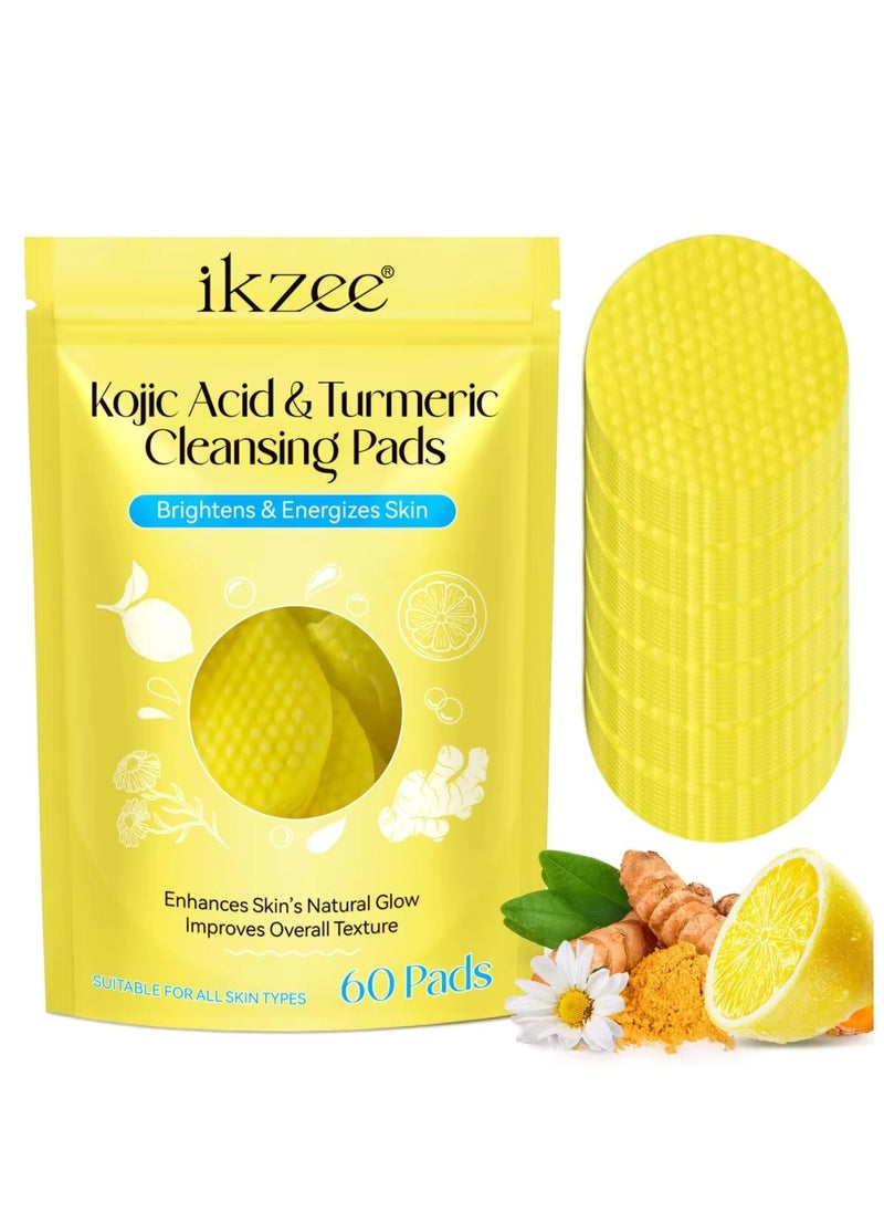 IKZEE - 60Pcs Kojic Acid & Turmeric Cleansing Pads for Dark Spots Turmeric Kojic Acid Cleansing Pads Helps Balance Skin Oil & Water Fade Spot Remove Excess Keratin Clean Oil Refines Pores - Image 1
