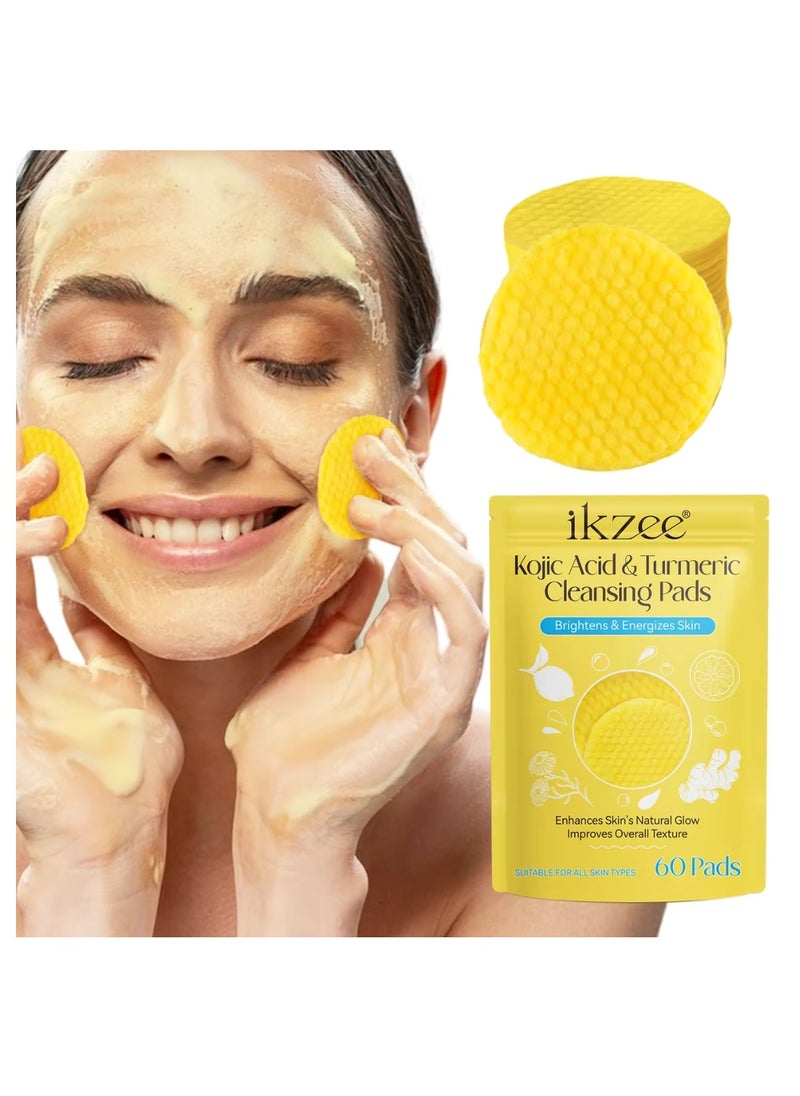 IKZEE - 60Pcs Kojic Acid & Turmeric Cleansing Pads for Dark Spots Turmeric Kojic Acid Cleansing Pads Helps Balance Skin Oil & Water Fade Spot Remove Excess Keratin Clean Oil Refines Pores - Image 1