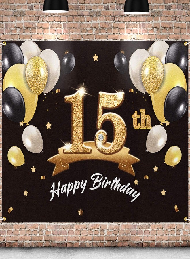 PAKBOOM Happy 15th Birthday Banner Backdrop - 15 Birthday Party Decorations Supplies for Boys - Black Gold 4 x 6ft - Image 1