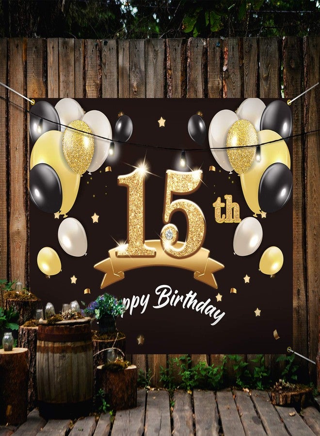 PAKBOOM Happy 15th Birthday Banner Backdrop - 15 Birthday Party Decorations Supplies for Boys - Black Gold 4 x 6ft - Image 5