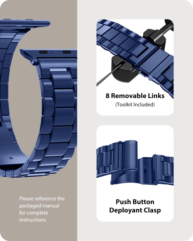 Fullmosa Metal Band Compatible with Apple Watch Bands 45mm 44mm 42mm, iWatch Band with Case for Apple Watch Series 9 8 7 6 5 4 3 2 1 SE3/2/1, Blue - Image 4