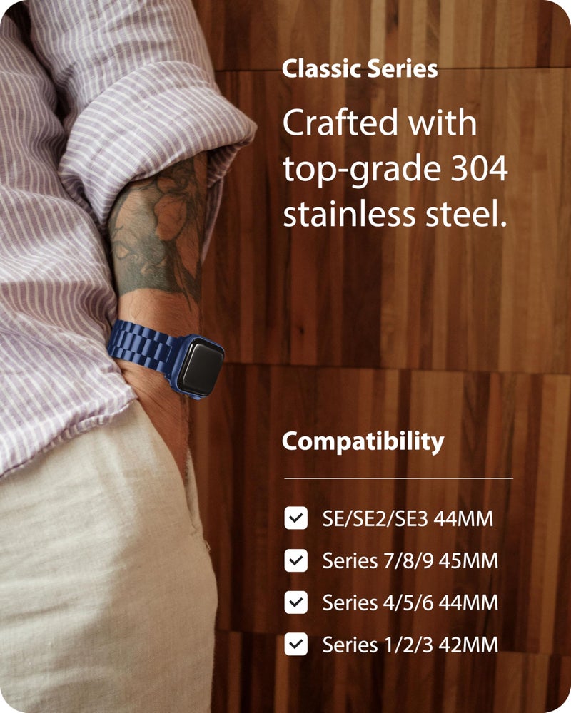 Fullmosa Metal Band Compatible with Apple Watch Bands 45mm 44mm 42mm, iWatch Band with Case for Apple Watch Series 9 8 7 6 5 4 3 2 1 SE3/2/1, Blue - Image 3