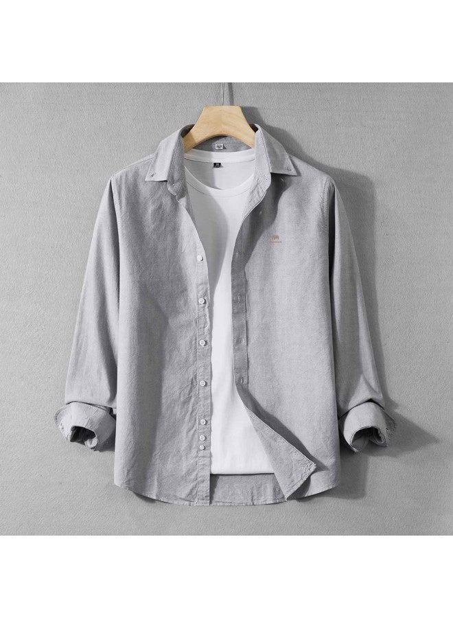 Fomoce spring Men's Turn-down Collar Solid Color Casual Slim-fit Soft Comfortable Breathable Long Sleeve Shirt - Image 3