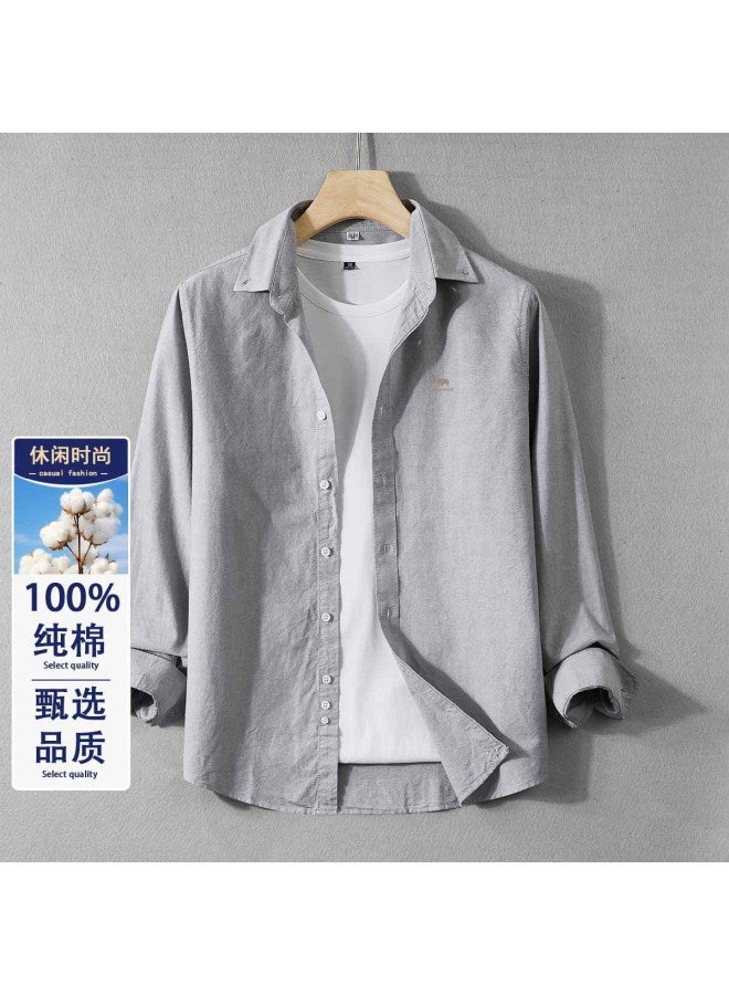 Fomoce spring Men's Turn-down Collar Solid Color Casual Slim-fit Soft Comfortable Breathable Long Sleeve Shirt - Image 2
