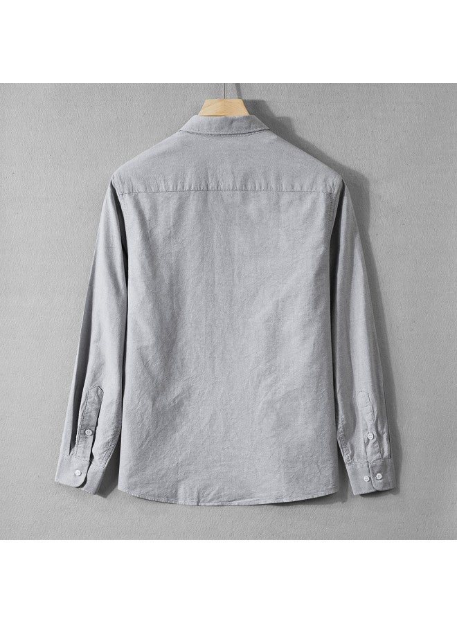 Fomoce spring Men's Turn-down Collar Solid Color Casual Slim-fit Soft Comfortable Breathable Long Sleeve Shirt - Image 4