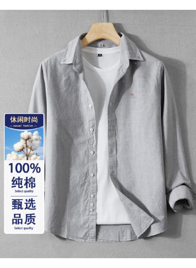 Fomoce spring Men's Turn-down Collar Solid Color Casual Slim-fit Soft Comfortable Breathable Long Sleeve Shirt - Image 1
