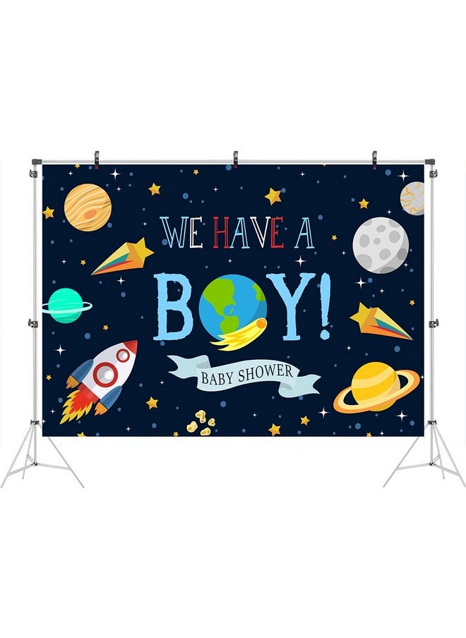 Ticuenicoa - We Have A Boy Backdrop For Baby Shower Outer Space Rocket Astronaut Theme Babyshower Backdrops Night Sky Hanging Stars Planet Galaxy Photo Background Kids Birthday Party Decoration 5X3Ft - Image 1