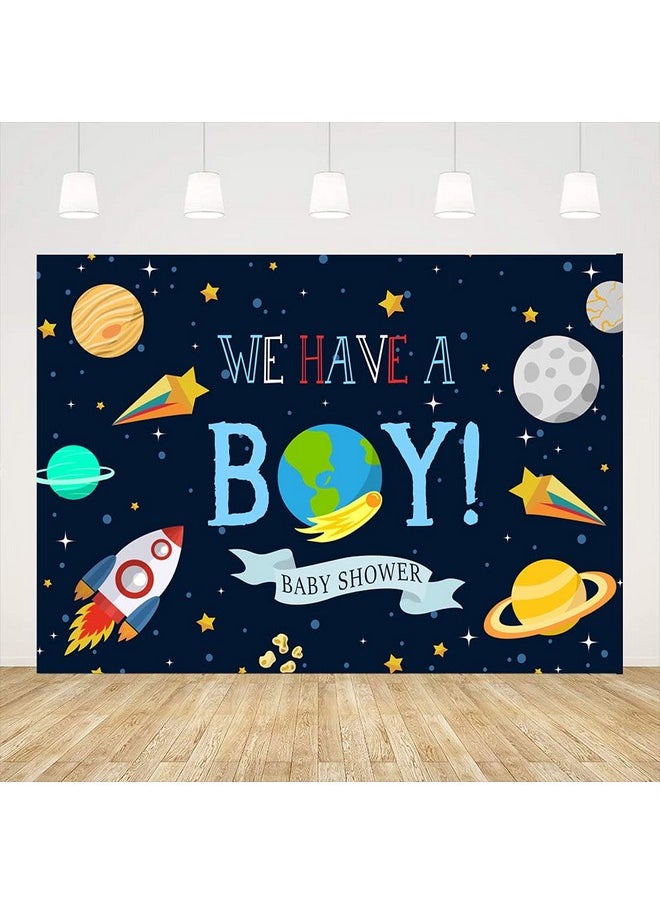 Ticuenicoa - We Have A Boy Backdrop For Baby Shower Outer Space Rocket Astronaut Theme Babyshower Backdrops Night Sky Hanging Stars Planet Galaxy Photo Background Kids Birthday Party Decoration 5X3Ft - Image 1