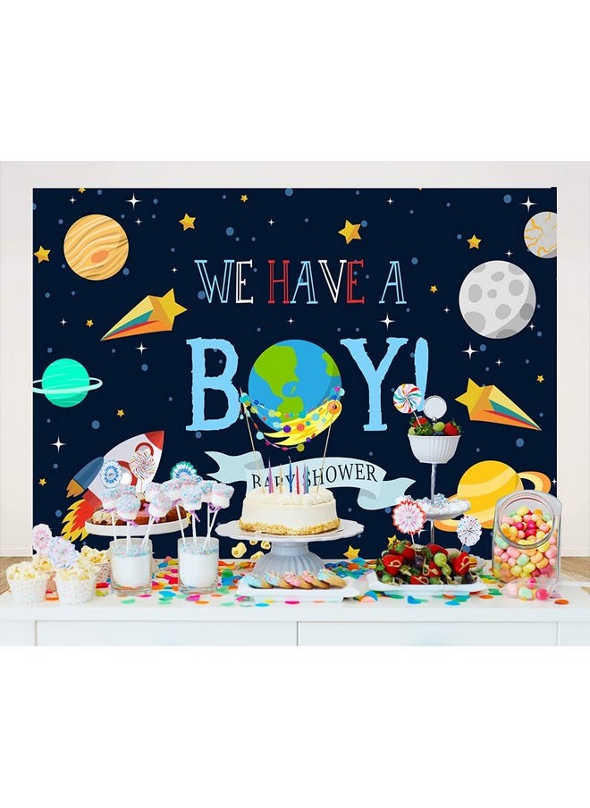 Ticuenicoa - We Have A Boy Backdrop For Baby Shower Outer Space Rocket Astronaut Theme Babyshower Backdrops Night Sky Hanging Stars Planet Galaxy Photo Background Kids Birthday Party Decoration 5X3Ft - Image 1