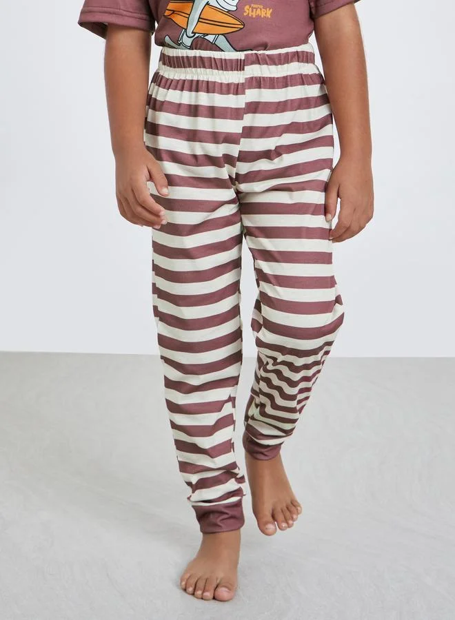 Styli Styli Shark Graphic T-Shirt and Striped Pyjama Set