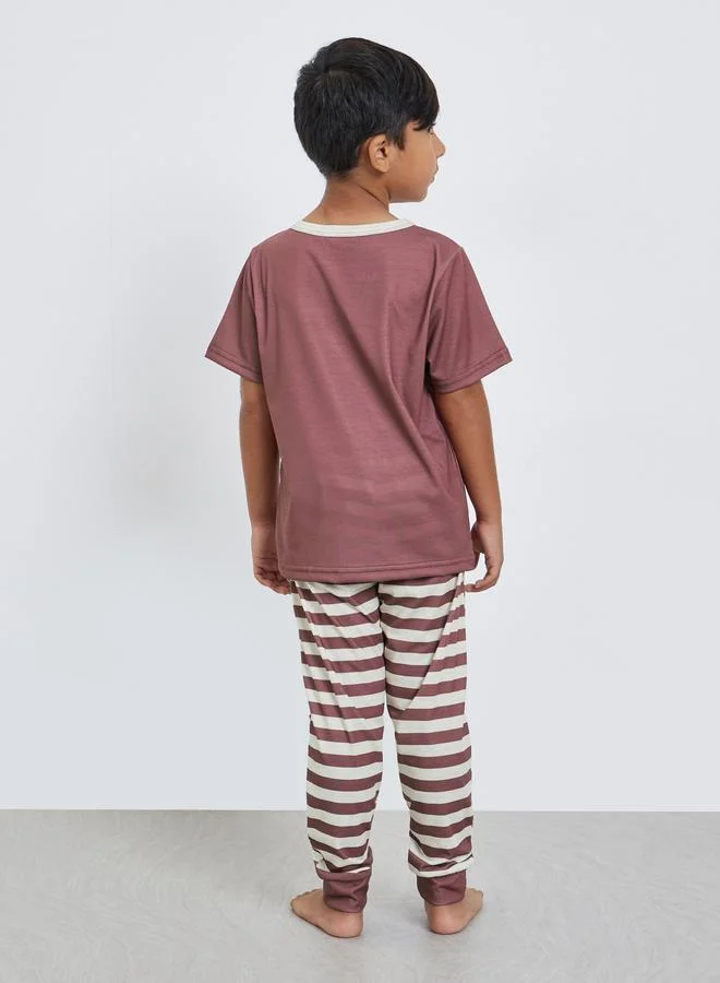 Styli Styli Shark Graphic T-Shirt and Striped Pyjama Set
