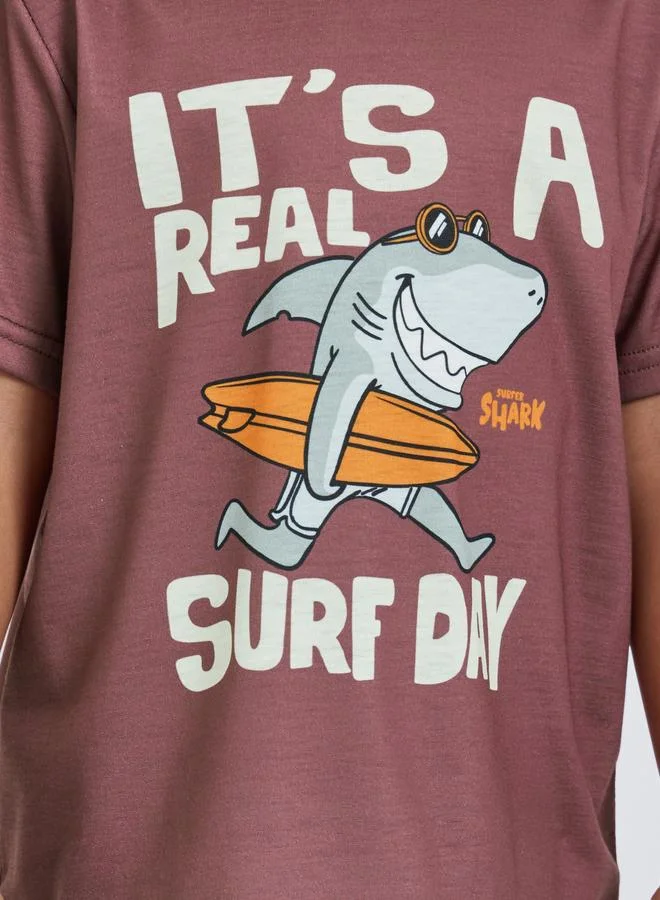 Styli Styli Shark Graphic T-Shirt and Striped Pyjama Set