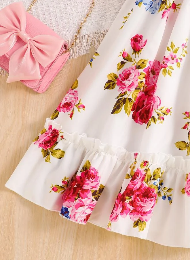Take Two Take Two Girls White Floral Print Puff Sleeve Dress