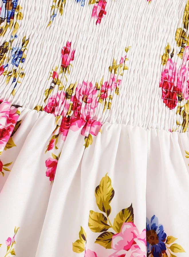 Take Two Take Two Girls White Floral Print Puff Sleeve Dress