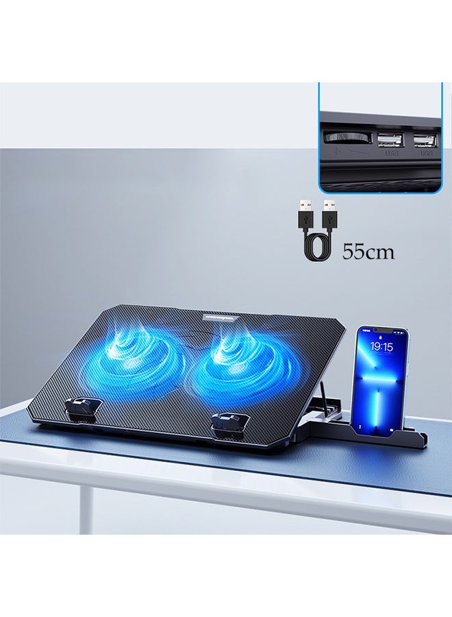 DUNISO Portable Notebook Radiator Holder 2 Ultra Quiet Fans Height Adjustable Laptop Cooling Pad with Non-slip Stand Ergonomic Comfort Notebook Cooler with 2 USB Ports and Phone Stand  - Image 1
