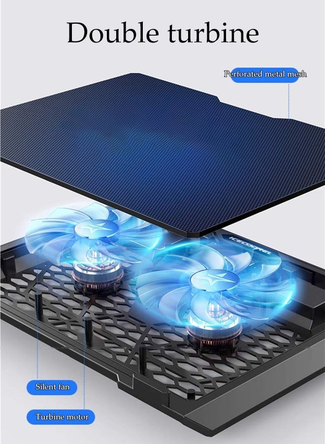 DUNISO Portable Notebook Radiator Holder 2 Ultra Quiet Fans Height Adjustable Laptop Cooling Pad with Non-slip Stand Ergonomic Comfort Notebook Cooler with 2 USB Ports and Phone Stand  - Image 4