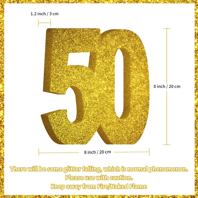 MOORAY 50th Birthday Decorations for Men and Women,50th Anniversary Decorations,Gold Glitter 50th Birthday Party Centerpieces for Table Decorations,50 Table Topper Decor - Image 2