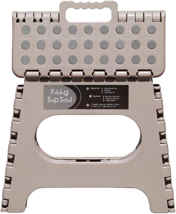 BEEANDEE Non-Slip Folding Step Stool, Sturdy Safe Enough - Holds up to 300 Lb - 11 inch Footstool for Adults or Kids, Folding Ladder Storage/Opens Easy, for Kitchen,Toilet,Camping (Light Tan, 11'') - Image 1