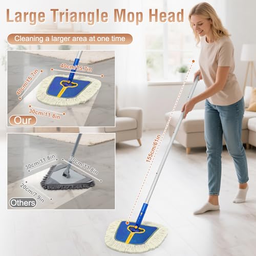 SOBONNE Commercial Dust Mop for Hardwood Floors Cleaning, Heavy Duty Industrial Dry Mop with Wedge Cotton Mop Pads for Walls Cleaner,Tile,Vinyl,Laminate, Floor Duster Broom for Home and Business Use - Image 2