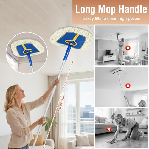 SOBONNE Commercial Dust Mop for Hardwood Floors Cleaning, Heavy Duty Industrial Dry Mop with Wedge Cotton Mop Pads for Walls Cleaner,Tile,Vinyl,Laminate, Floor Duster Broom for Home and Business Use - Image 3