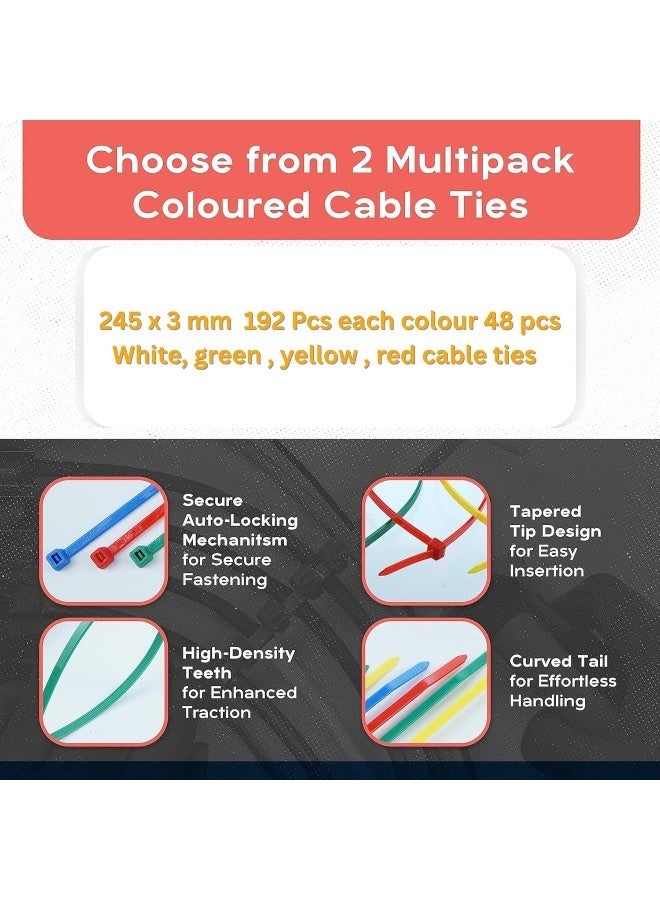 ECVV Self Locking Cable Ties | 245 x 3 mm 9.65" inch | 192 Pieces | Heat Resistant Cable Zip Ties | Self-Locking Cable Organizer | Anti - Slip Wire Organizer | For Indoor & Outdoor Use - Image 5