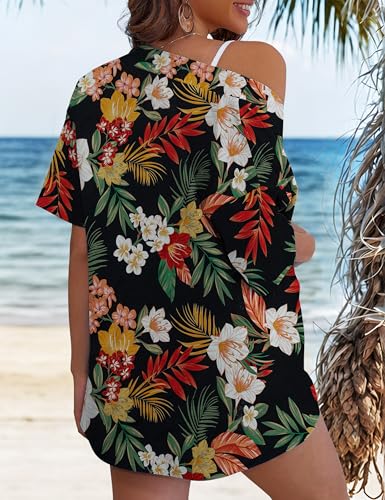 REDHOTYPE Women's 2 Piece Swimsuit Cover Up Kimono Beach Set with Shorts & Pockets Hawaiian Tropical Print Beachwear Bloom L - Image 5