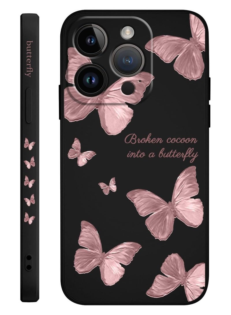 غطاء هاتف آيفون 12 برو ماكس بتصميم زهرة وفراشة وأسطورة كيوت، غطاء هاتف بسليكون سائل مع بطانة ميكروفايبر ناعمة، غطاء رقيق لآيفون 12 برو ماكس - فراشات وردية - Image 1