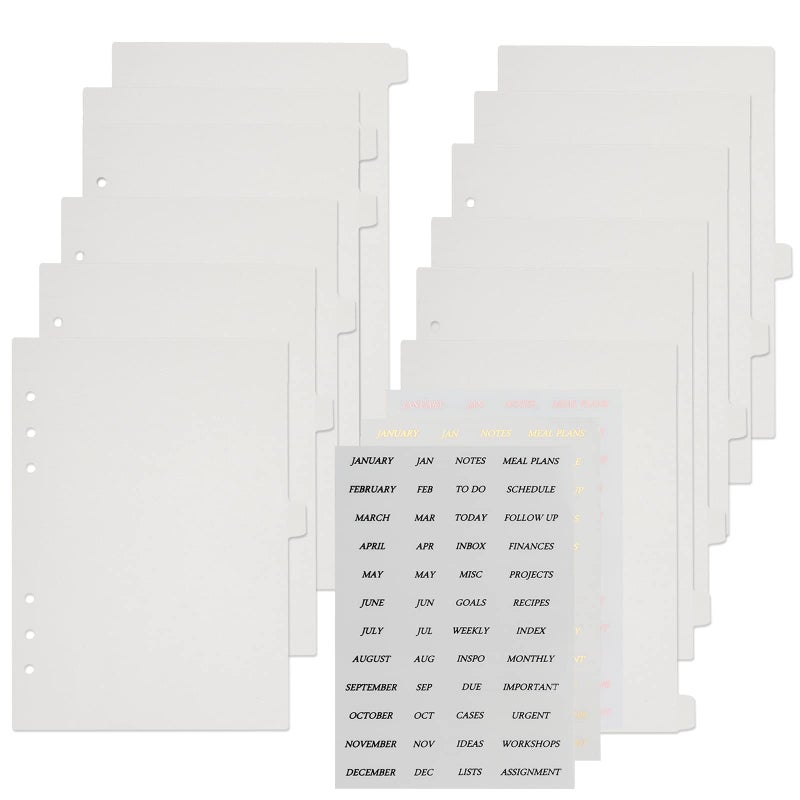 Koqye A5 Plastic Binder Dividers 6 Holes Durable Plastic Tab Dividers for 6-Ring Binders, Notebooks, Planners (Clear, 12 tab) - Image 1