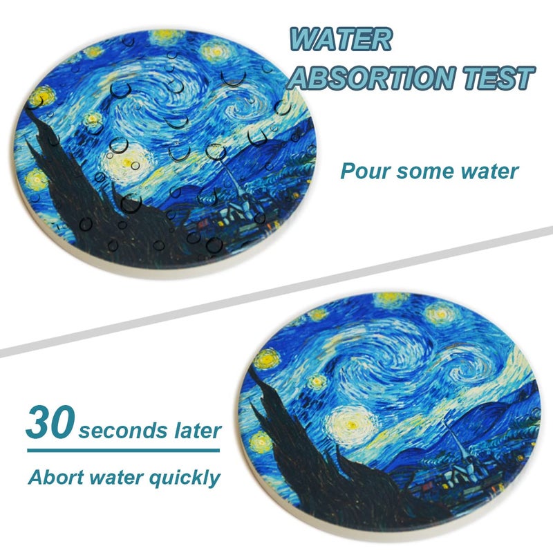 WOW DING Coasters for Drinks Ceramic Van Gogh Art Coasters Set - Use 6 Famous Van Gogh Paintings, Unique Housewarming Gifts for New Home Decorative by WOWDING - Image 2